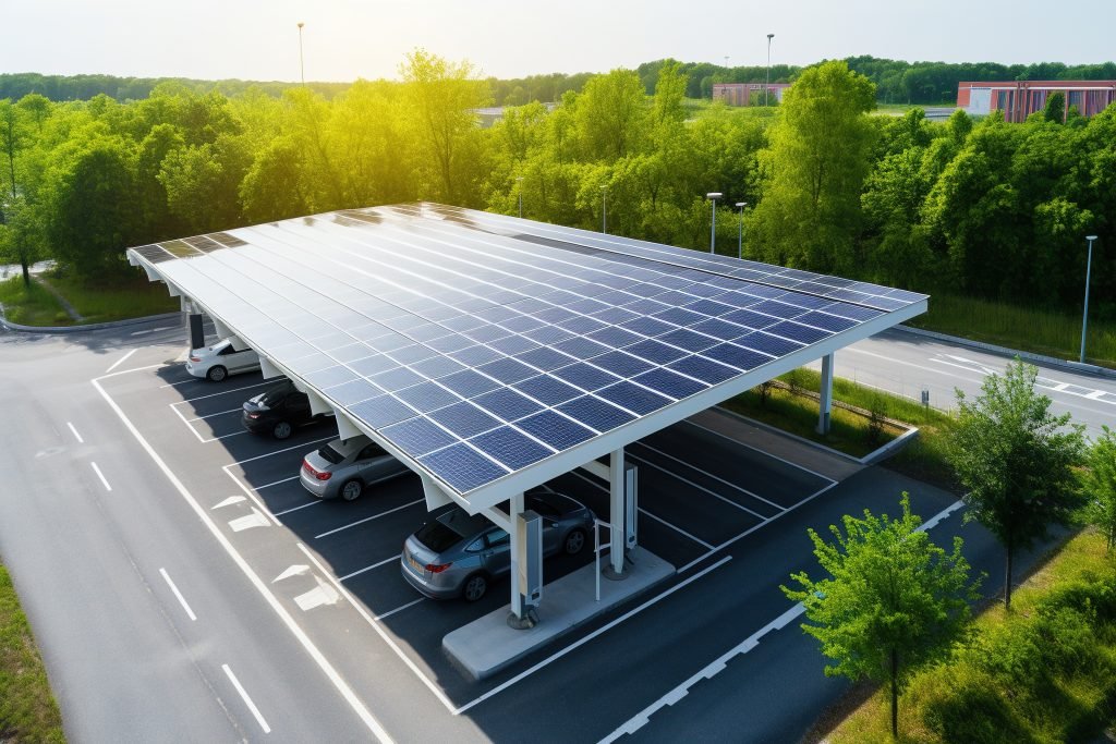 a-modern-solar-carport-for-public-vehicle-parking-is-outfitted-with-solar-panels-producing-renewable-energy-generative-ai